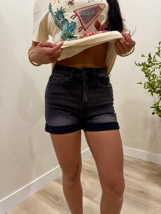 Della black jean shorts